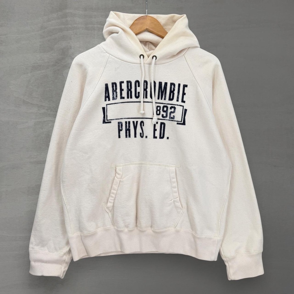 Vintage Abercrombie & Fitch Hoodie Cream Phys Ed Pullover Sweatshirt Large